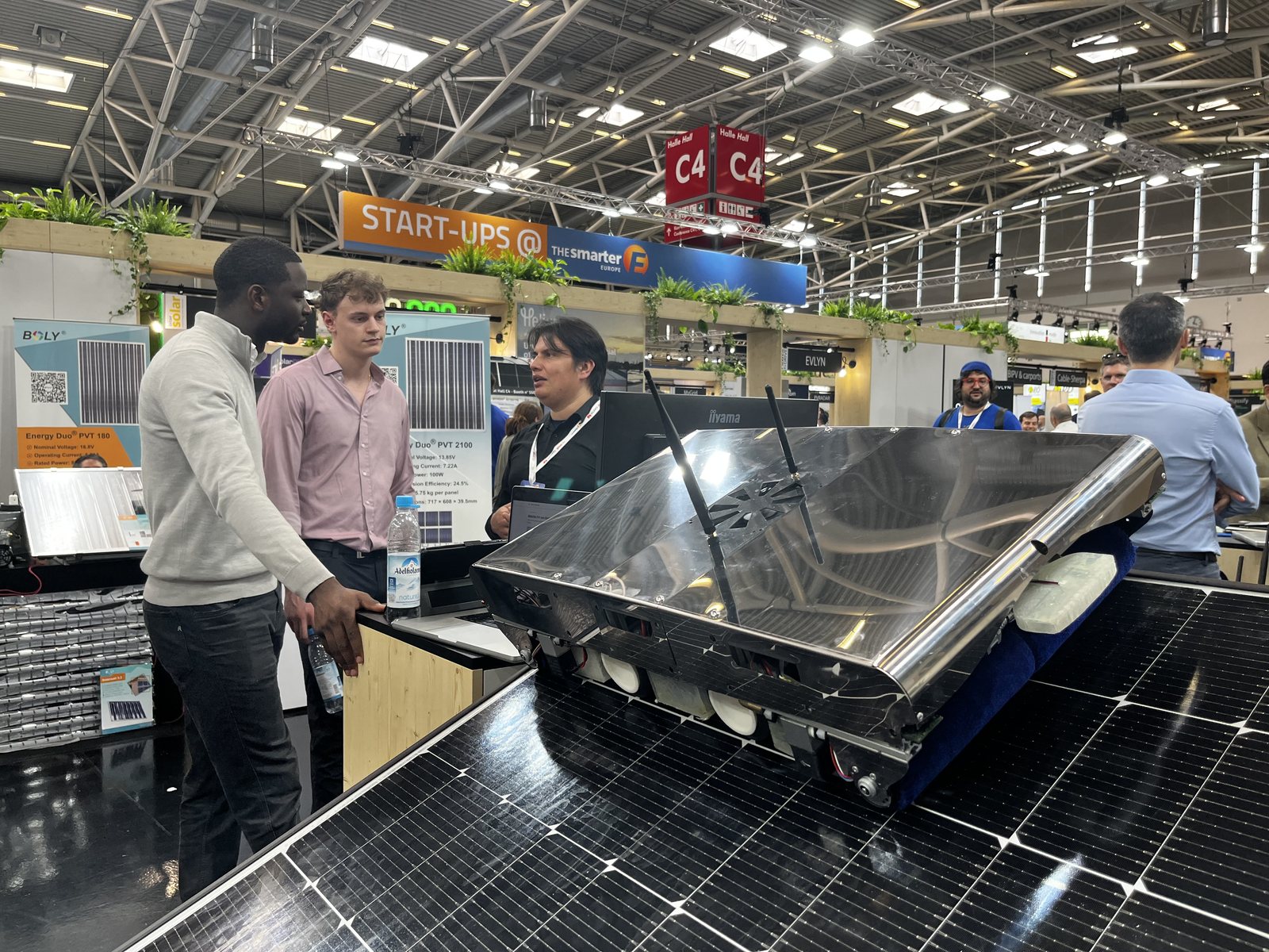 The klinobot cleaning robot live on solar modules at Intersolar 2026